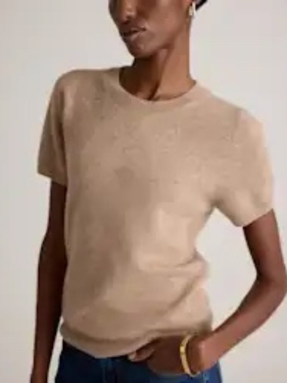 Quince Mongolian Cashmere Tee, Oatmeal, Size M
